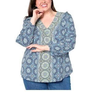 Belle Boho by Kim Gravel Women's Boho Chic Blouse Indigo Tile - Regular